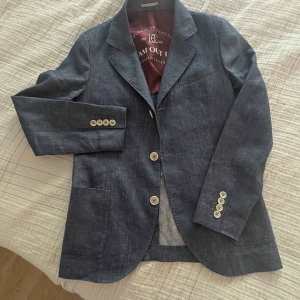 Brunello Cucinelli Women's Blue Denim Tailored Single Breasted Blazer Size XS